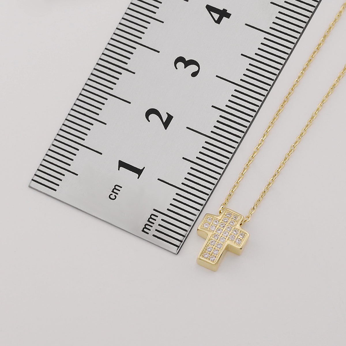 9ct Yellow Gold Gem-Set Cross Chain - 16"