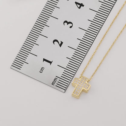9ct Yellow Gold Gem-Set Cross Chain - 16"