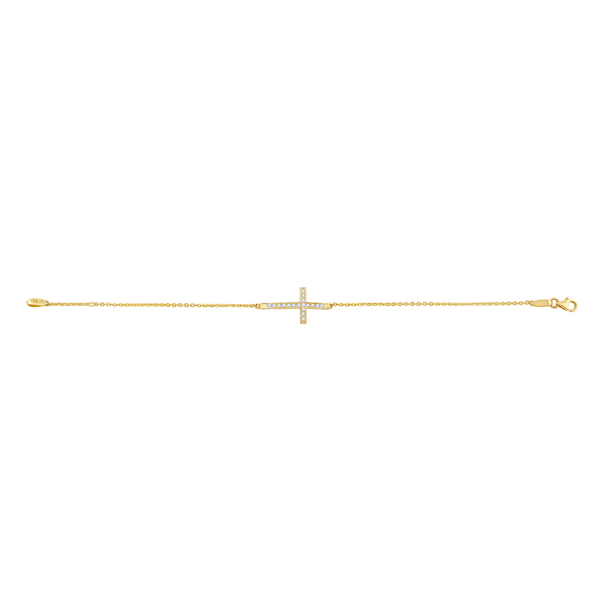 9ct Yellow Gold Curved Gem Set Cross Bracelet -7"