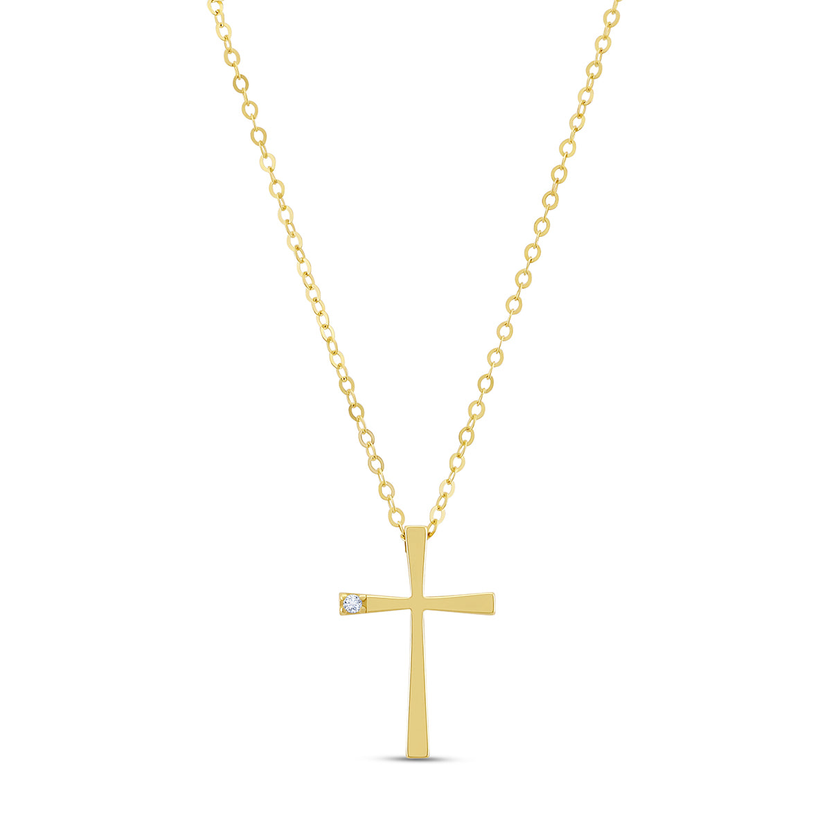 9ct Yellow Gold Single Gem Set Cross Necklace-16"