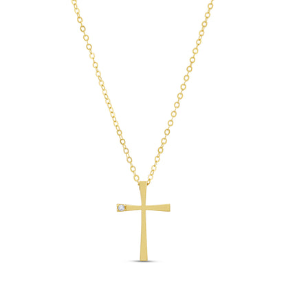 9ct Yellow Gold Single Gem Set Cross Necklace-16"