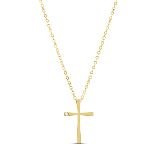9ct Yellow Gold Single Gem Set Cross Necklace-16"
