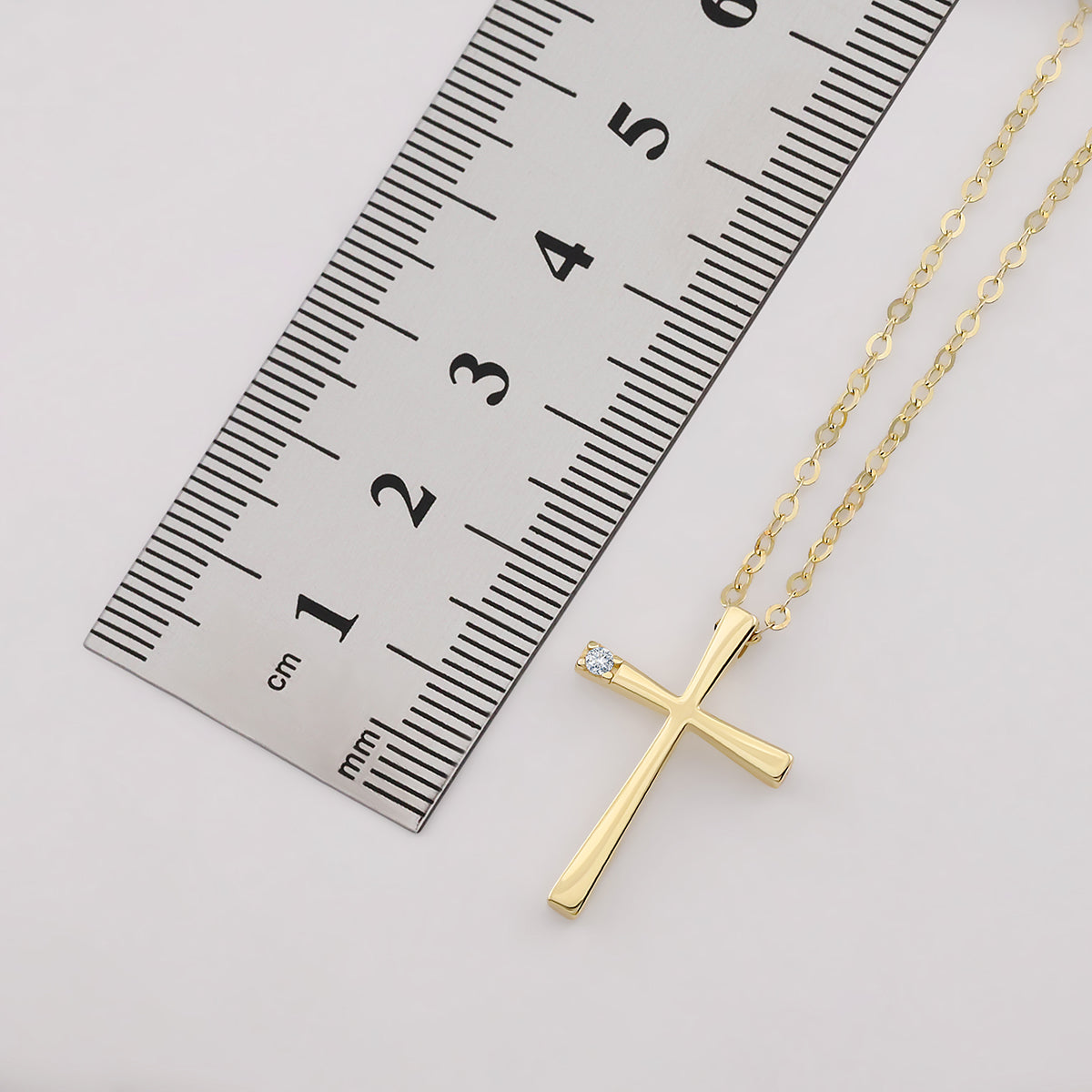 9ct Yellow Gold Single Gem Set Cross Necklace-16"