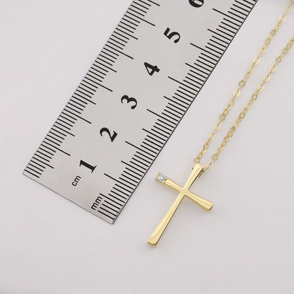 9ct Yellow Gold Single Gem Set Cross Necklace-16"