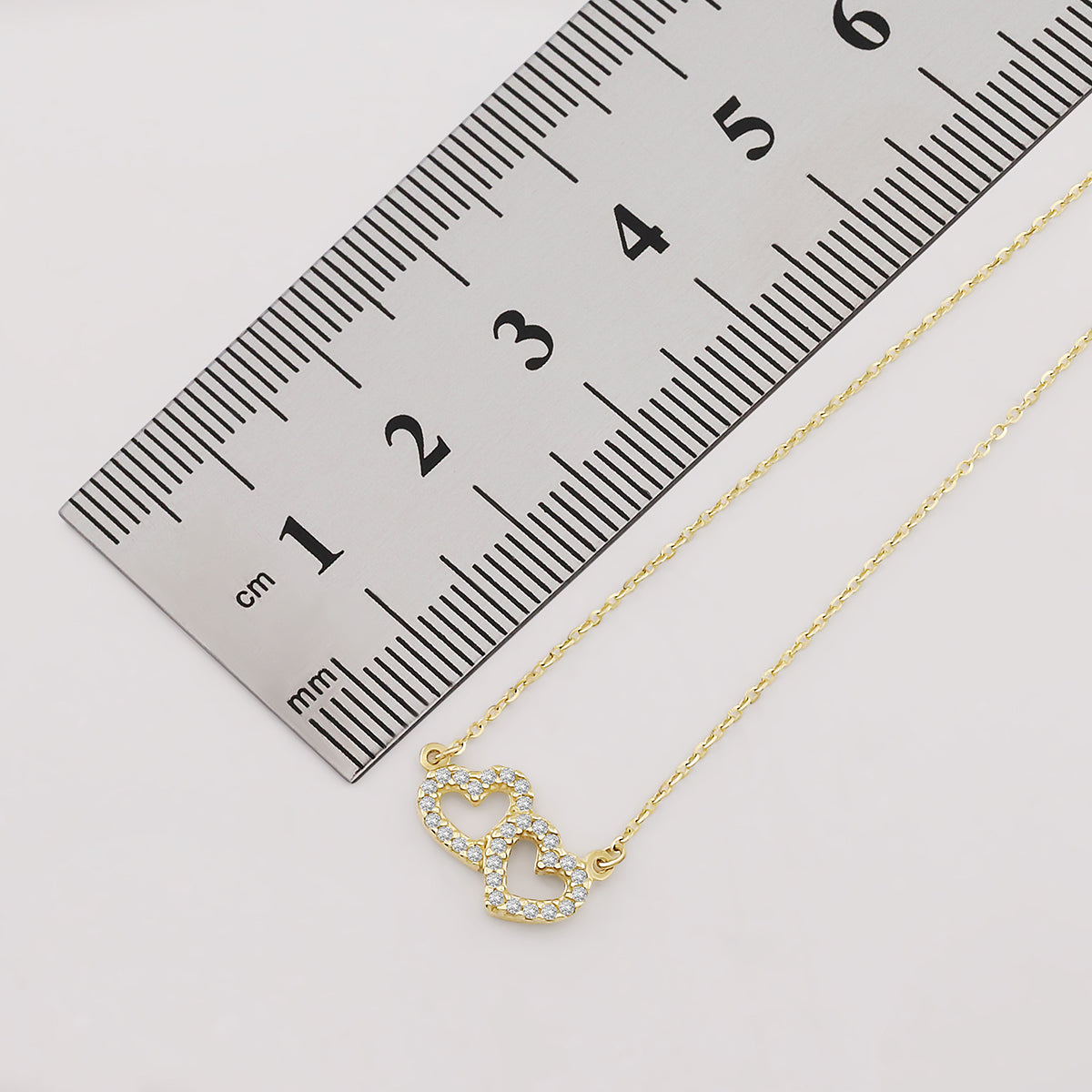 9ct Yellow Gold Double Heart Gem Set Necklace-16"