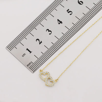 9ct Yellow Gold Double Heart Gem Set Necklace-16"