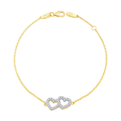 9ct Yellow Gold Double Heart Gem Set Bracelet-7"