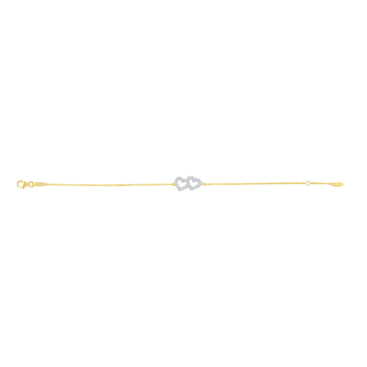 9ct Yellow Gold Double Heart Gem Set Bracelet-7"