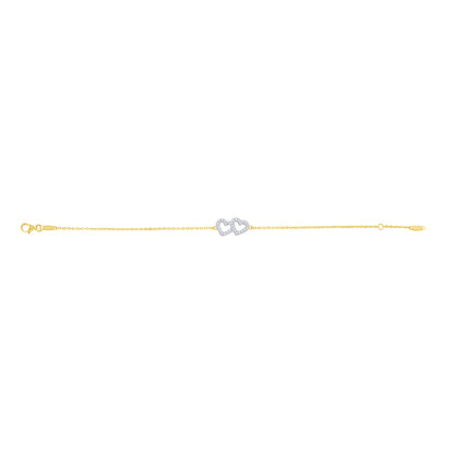 9ct Yellow Gold Double Heart Gem Set Bracelet-7"