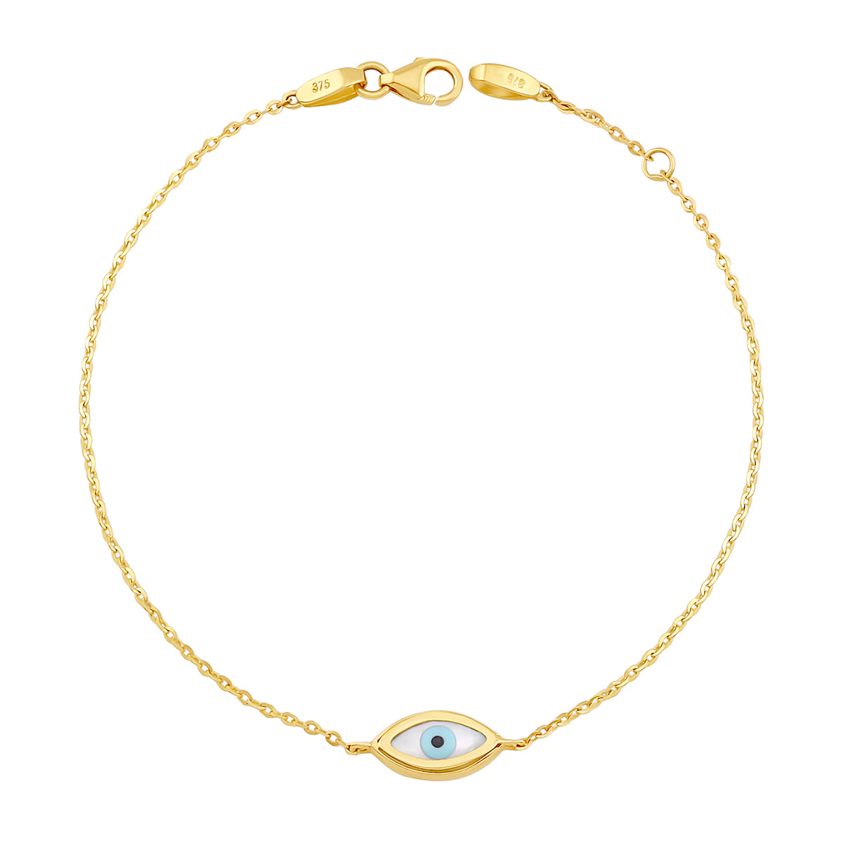 9ct Yellow Gold Enamel Evil Eye Bracelet-7"