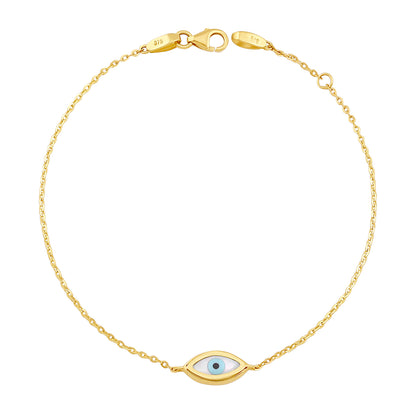 9ct Yellow Gold Enamel Evil Eye Bracelet-7"