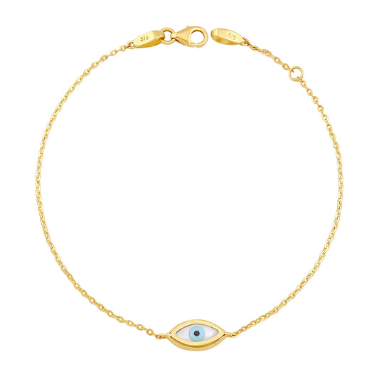 9ct Yellow Gold Enamel Evil Eye Bracelet-7"