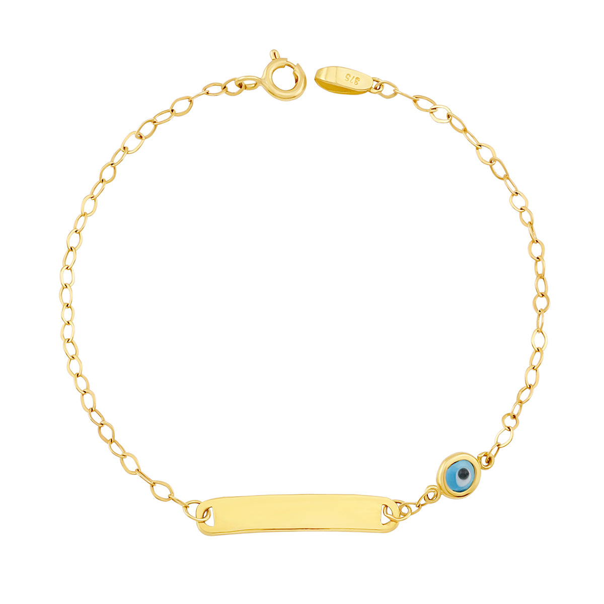 9ct Yellow Gold Evil Eye Plain Polished ID Bracelet-6"
