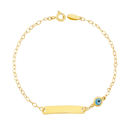 9ct Yellow Gold Evil Eye Plain Polished ID Bracelet-6"