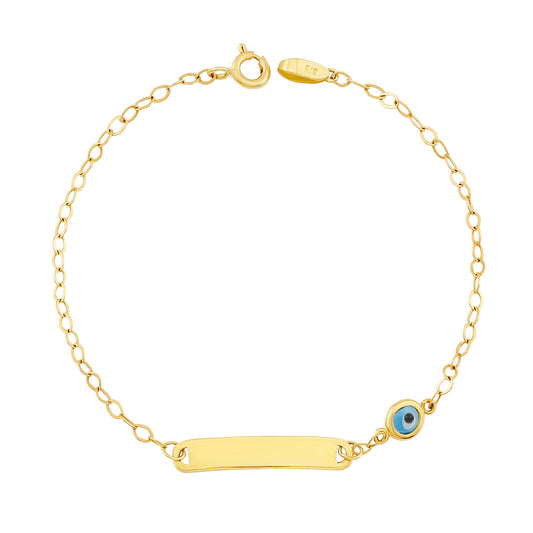 9ct Yellow Gold Evil Eye Plain Polished ID Bracelet-6"
