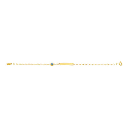 9ct Yellow Gold Evil Eye Plain Polished ID Bracelet-6"
