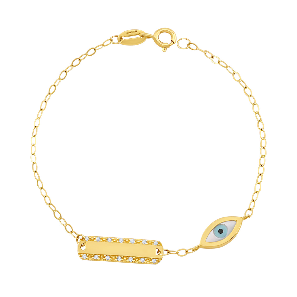 9ct Yellow Gold Evil Eye Gem Set ID Bracelet-6.5"