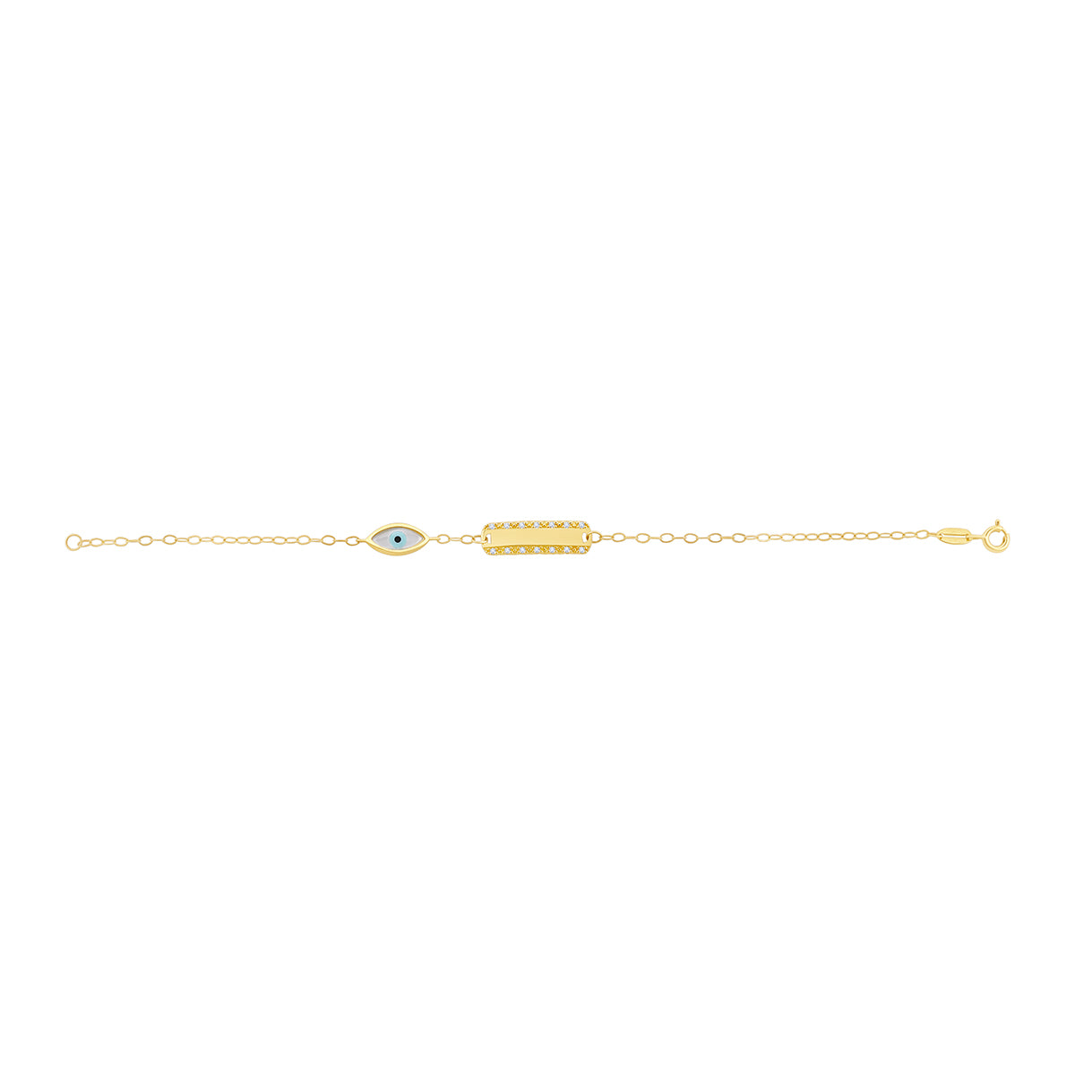 9ct Yellow Gold Evil Eye Gem Set ID Bracelet-6.5"