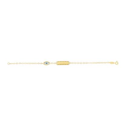 9ct Yellow Gold Evil Eye Gem Set ID Bracelet-6.5"