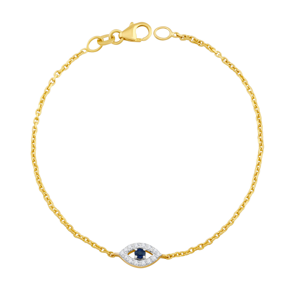 9ct Yellow Gold Gem Set Evil Eye Bracelet-6.5"