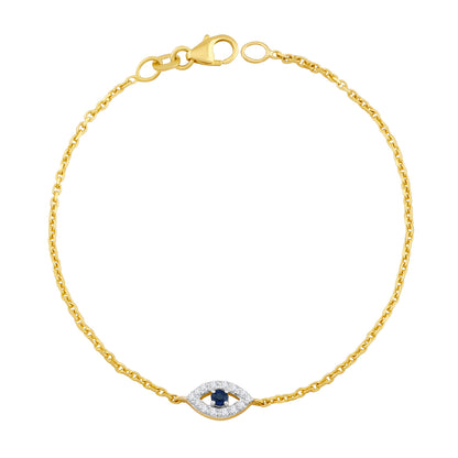 9ct Yellow Gold Gem Set Evil Eye Bracelet-6.5"