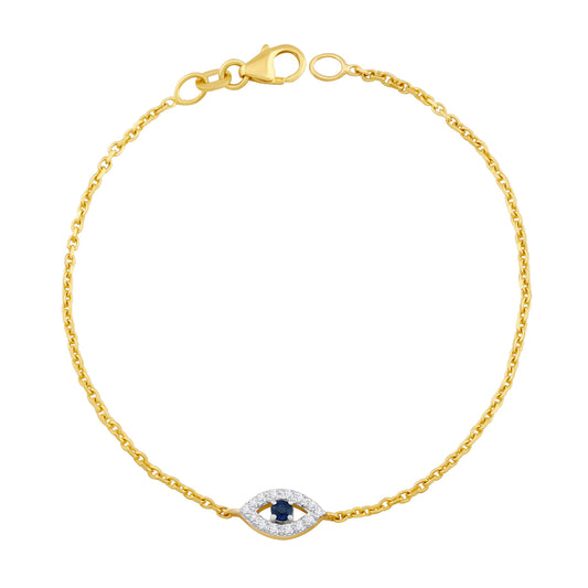 9ct Yellow Gold Gem Set Evil Eye Bracelet-6.5"