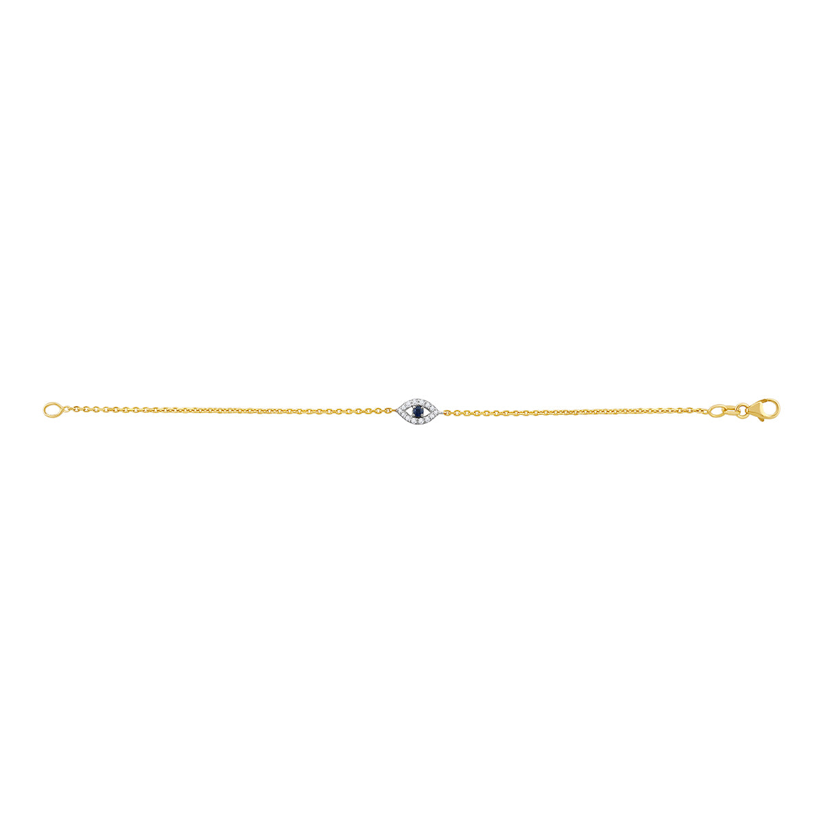 9ct Yellow Gold Gem Set Evil Eye Bracelet-6.5"
