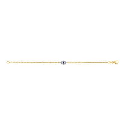 9ct Yellow Gold Gem Set Evil Eye Bracelet-6.5"