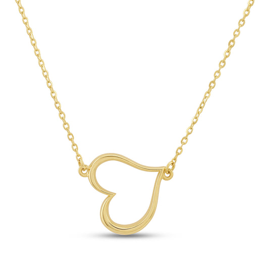9ct Yellow Gold Tilted Open Heart Polished Pendant - 16"