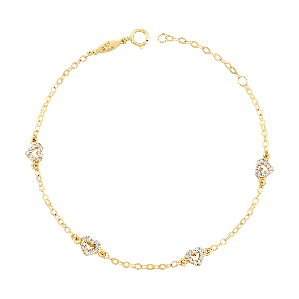 9ct Yellow Gold Gem Set Heart Bracelet-7"