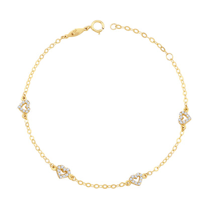 9ct Yellow Gold Gem Set Heart Bracelet-7"