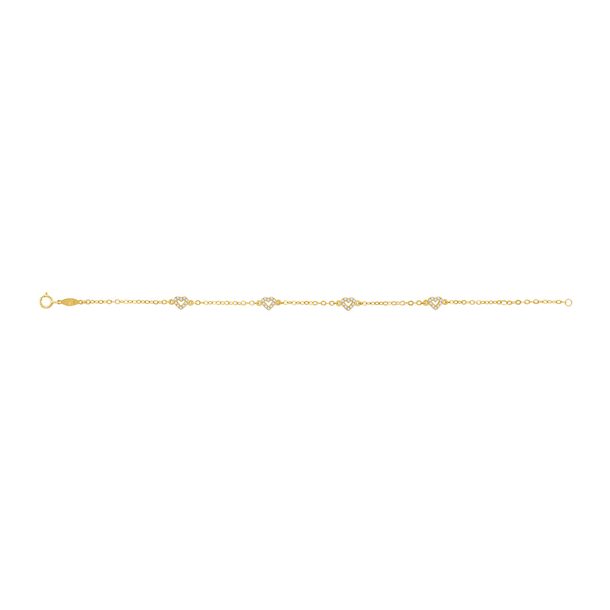 9ct Yellow Gold Gem Set Heart Bracelet-7"