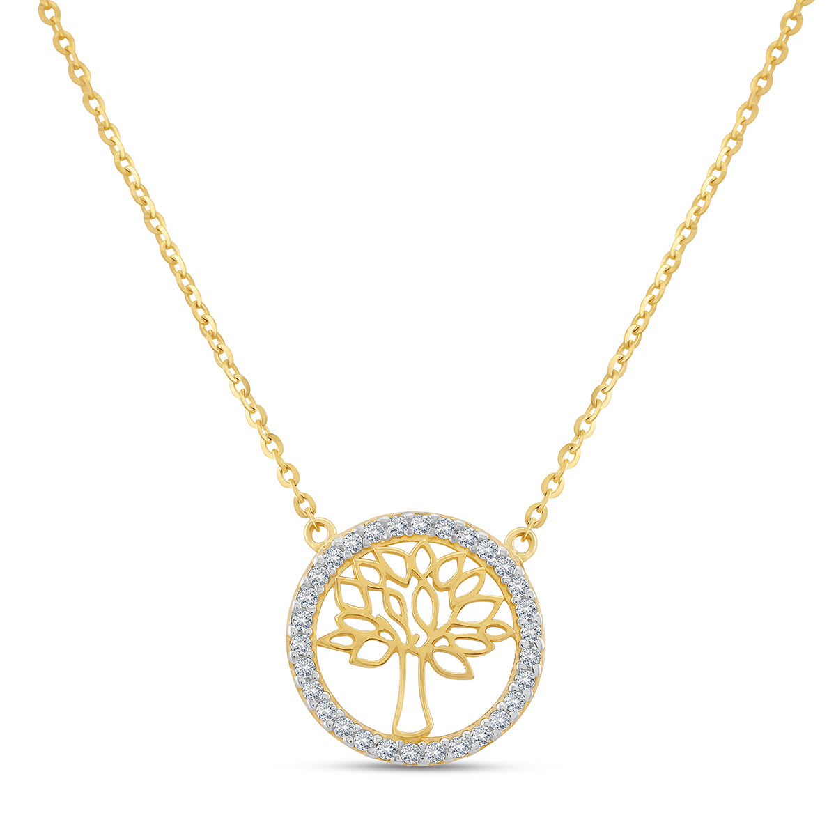 9ct Yellow Gold Gem-Set Tree Of Life Chain - 16"