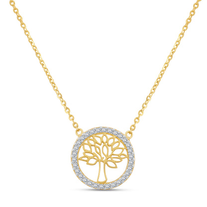 9ct Yellow Gold Gem-Set Tree Of Life Chain - 16"