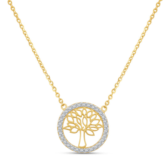 9ct Yellow Gold Gem-Set Tree Of Life Chain - 16"