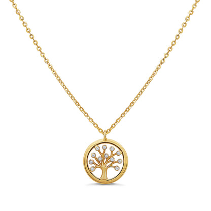9ct Yellow Gold Plain Gem-Set Tree Of Life Chain - 16"
