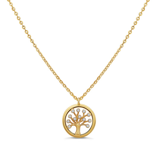 9ct Yellow Gold Plain Gem-Set Tree Of Life Chain - 16"