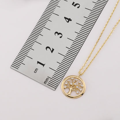 9ct Yellow Gold Plain Gem-Set Tree Of Life Chain - 16"