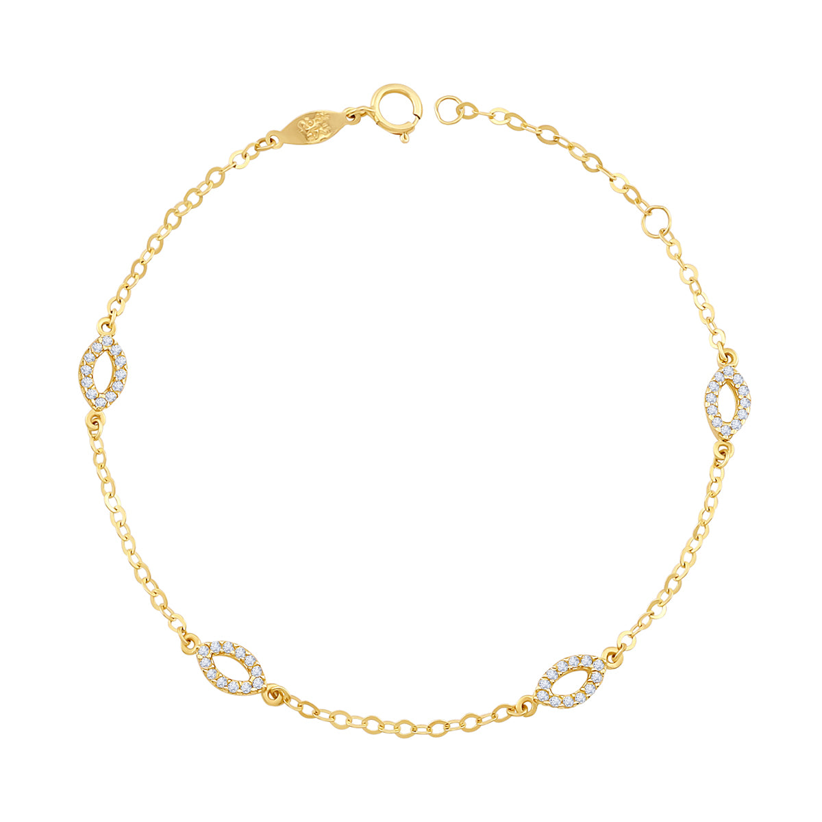 9ct Yellow Gold Gem Set Oval Bracelet-7"