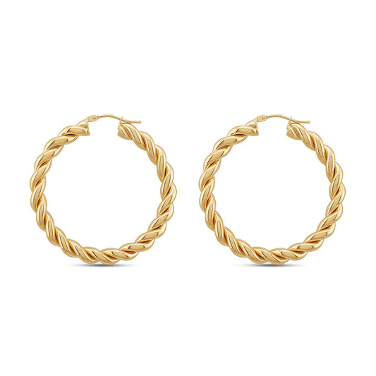 9ct Yellow Gold Large Twisted Hoop Earrings