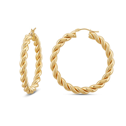 9ct Yellow Gold Large Twisted Hoop Earrings