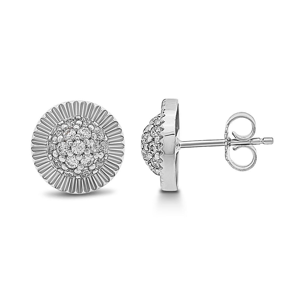 9ct White Gold Gold Small Rolex Style Gemset Stud Earrings