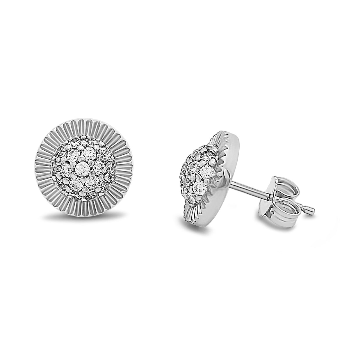 9ct White Gold Gold Small Rolex Style Gemset Stud Earrings