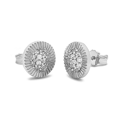 9ct White Gold Gold Small Rolex Style Gemset Stud Earrings