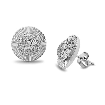 9ct White Gold Large Rolex Style Gemset Stud Earrings