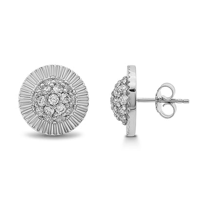 9ct White Gold Large Rolex Style Gemset Stud Earrings