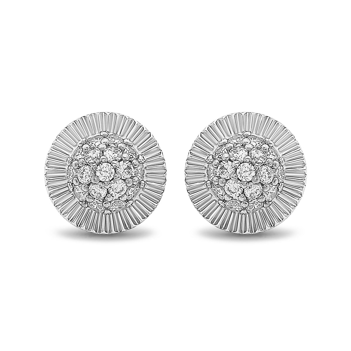 9ct White Gold Large Rolex Style Gemset Stud Earrings