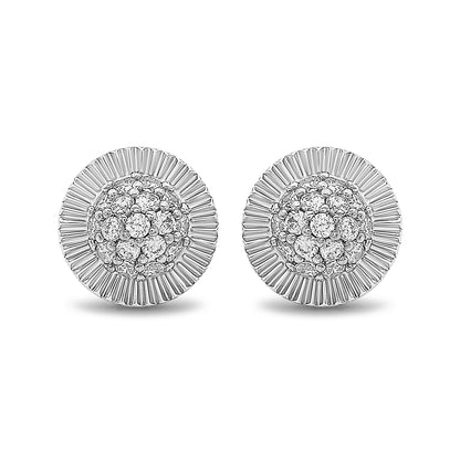9ct White Gold Large Rolex Style Gemset Stud Earrings