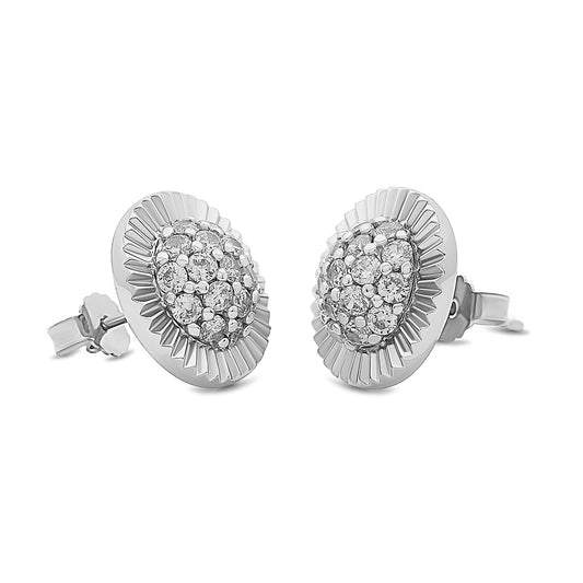 9ct White Gold Large Rolex Style Gemset Stud Earrings