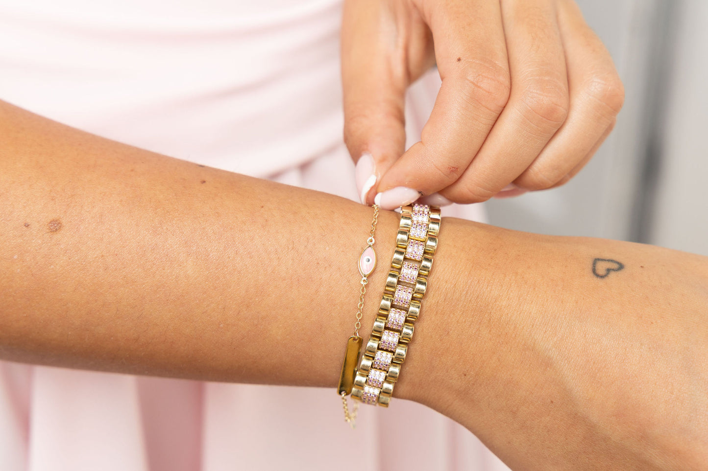 9ct Yellow Gold Rolex Style Pink Gem-Set 11mm Presidential Bracelet